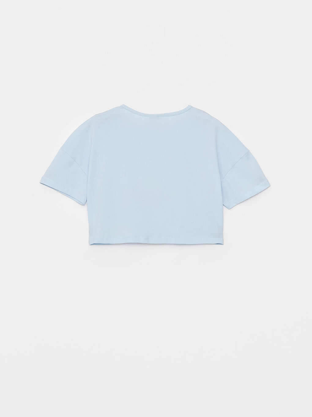 Turkuaz Bisiklet Yaka Baskılı Kısa Kollu Kız Çocuk Crop Tişört-4