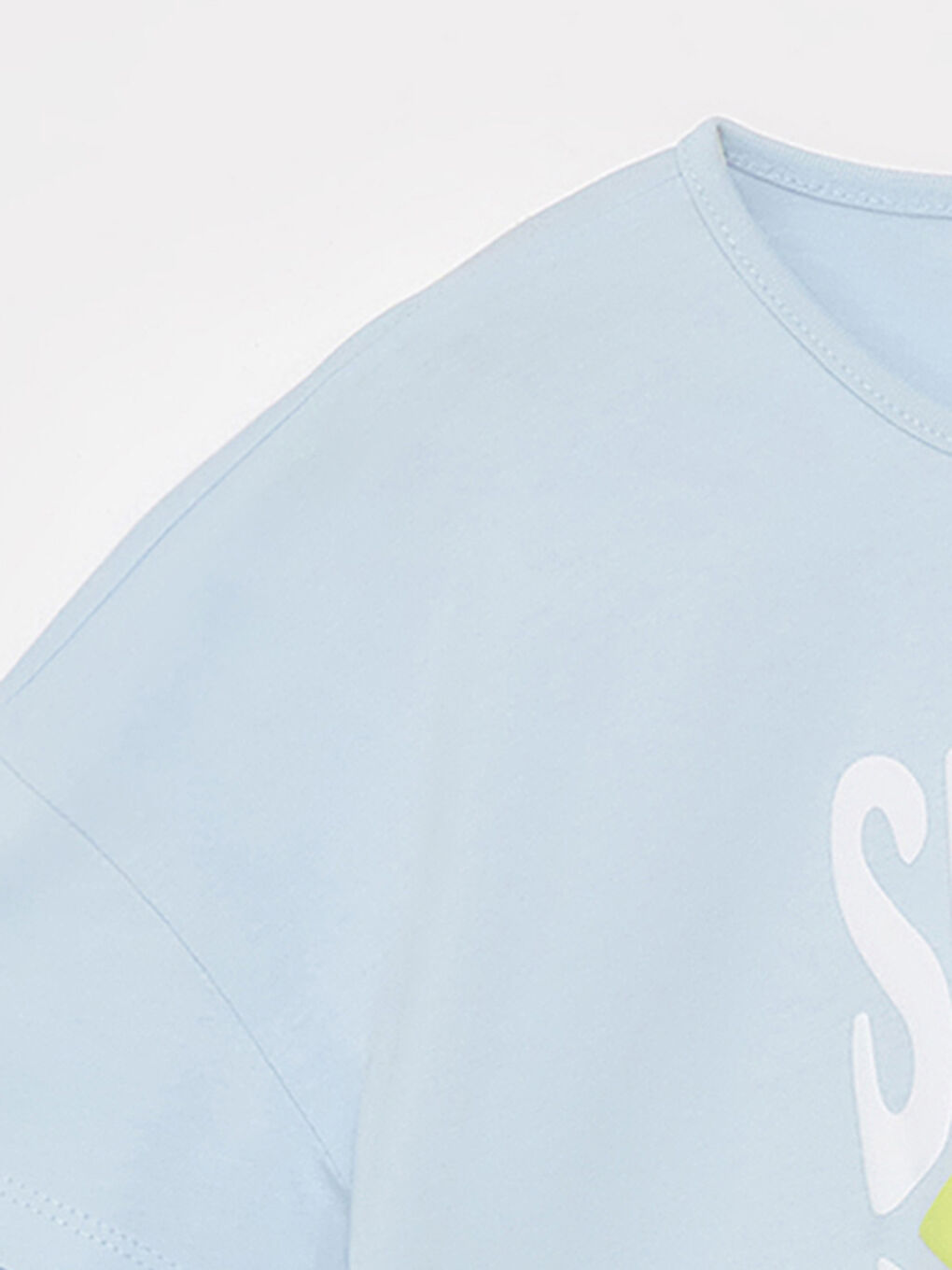 Turkuaz Bisiklet Yaka Baskılı Kısa Kollu Kız Çocuk Crop Tişört-5