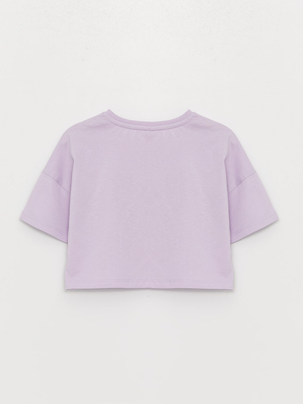 Lila Bisiklet Yaka Baskılı Kısa Kollu Kız Çocuk Crop Tişört-4