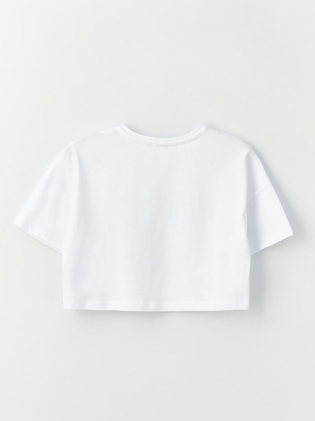 Beyaz Bisiklet Yaka Baskılı Kısa Kollu Kız Çocuk Crop Tişört-3