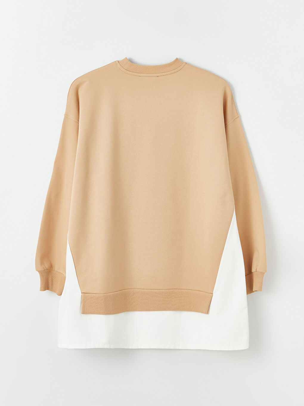 Bej Bisiklet Yaka Nakışlı Uzun Kollu Kadın Sweatshirt Tunik-6