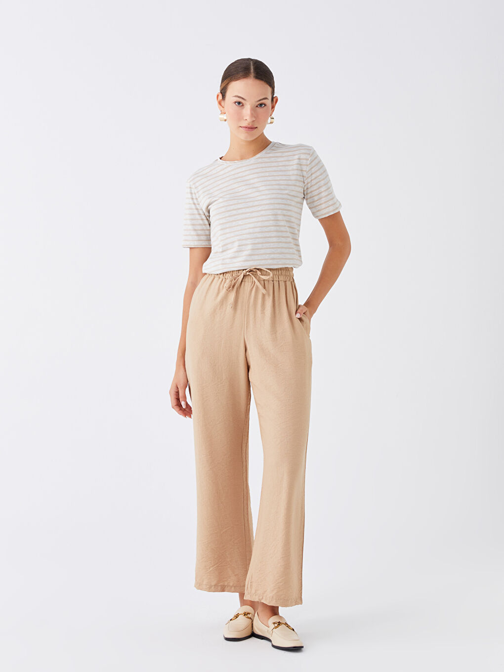 بنطلون وسط مرن واسع للسيدات-1