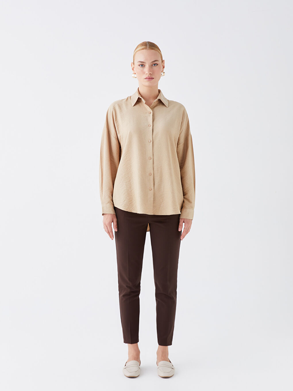 قميص سادة بأكمام طويلة واسع للسيدات-1