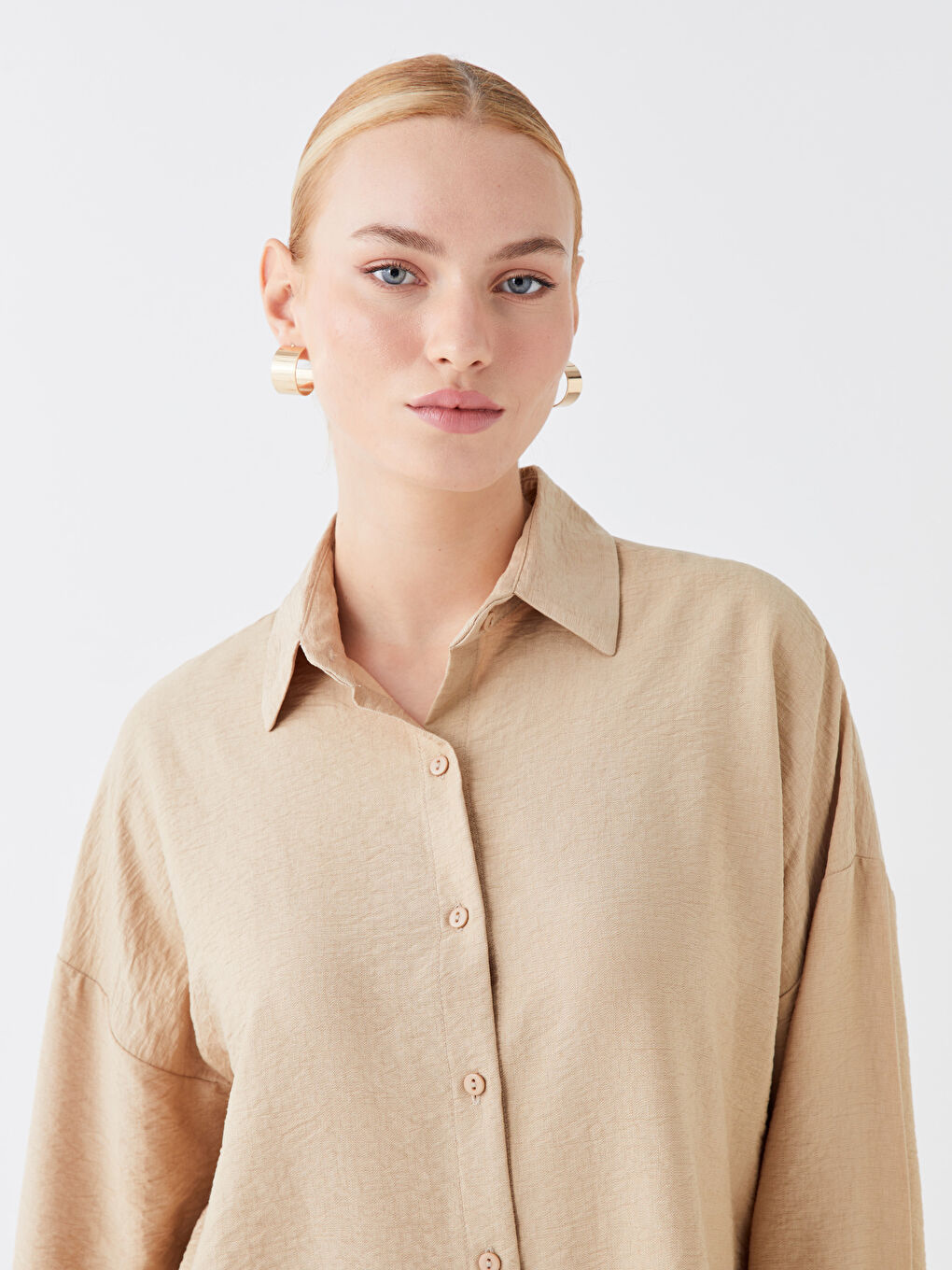 قميص سادة بأكمام طويلة واسع للسيدات-2