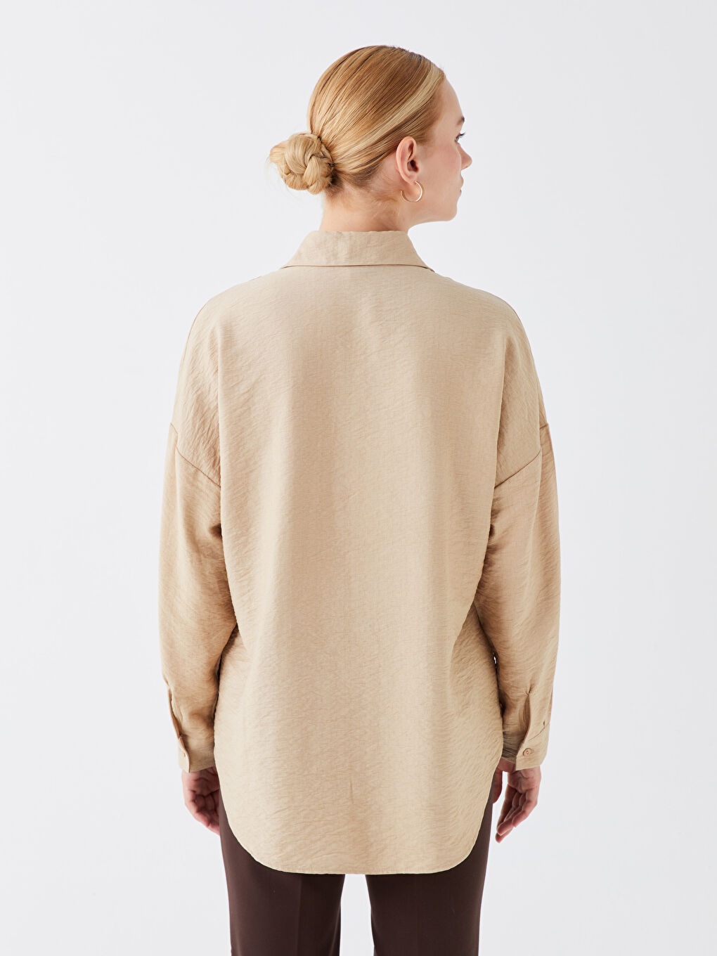 قميص سادة بأكمام طويلة واسع للسيدات-4