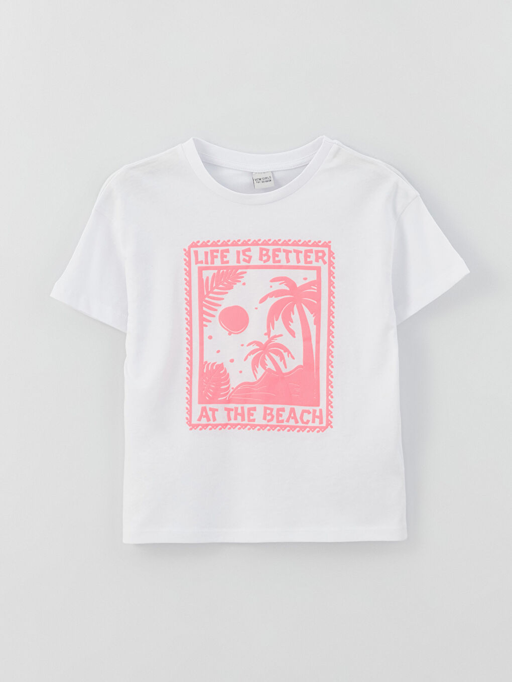 تيشيرت للبنات بياقة دائرية مطبوع كم قصير