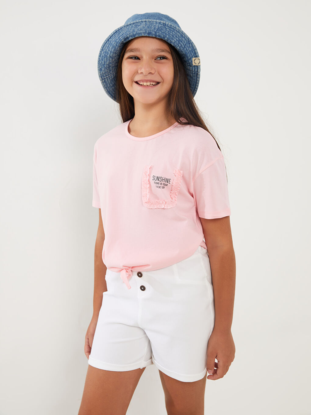 Crew Neck Printed Short Sleeve Girls' T-Shirt