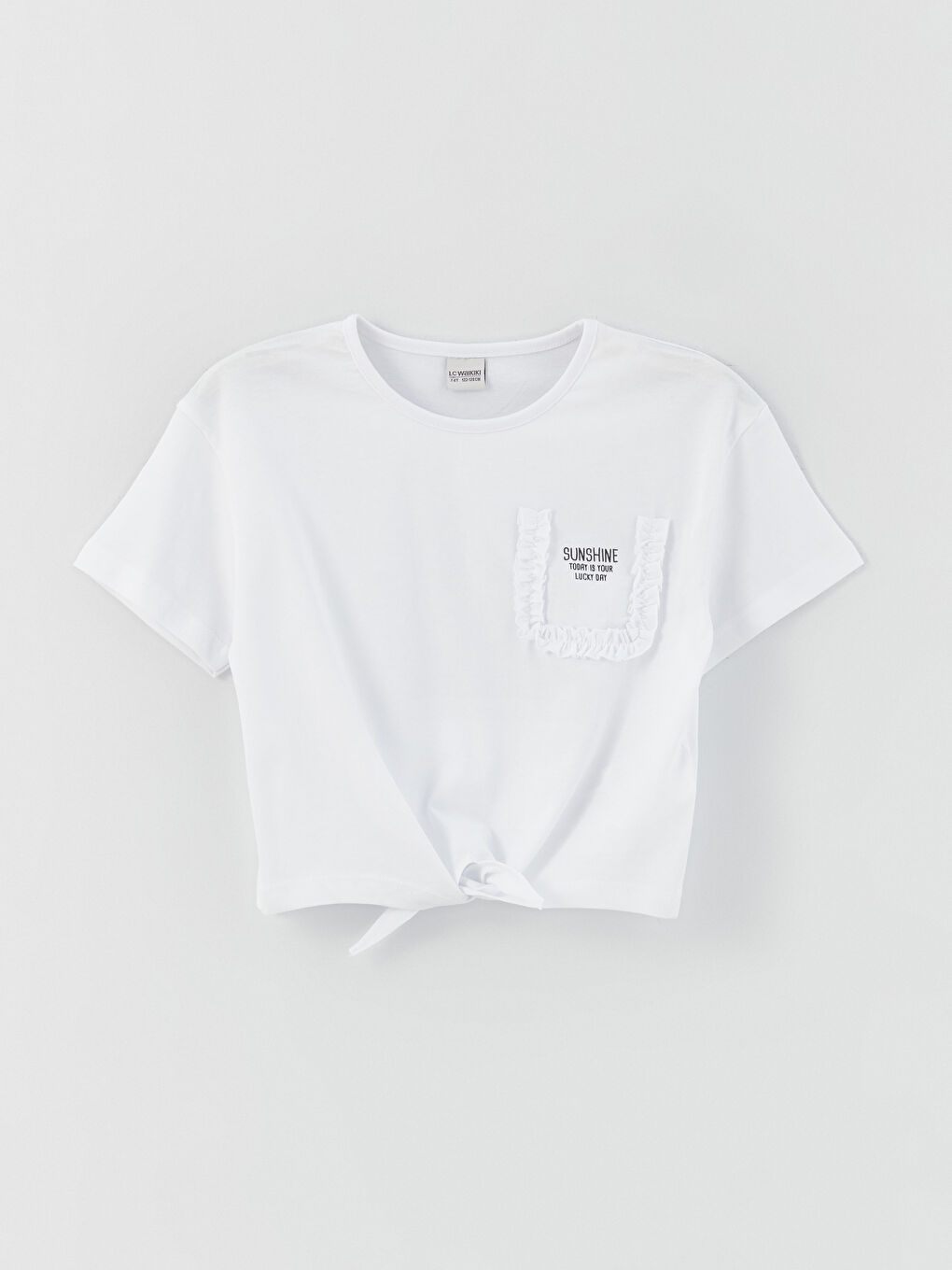 Beyaz Bisiklet Yaka Baskılı Kısa Kollu Kız Çocuk Tişört