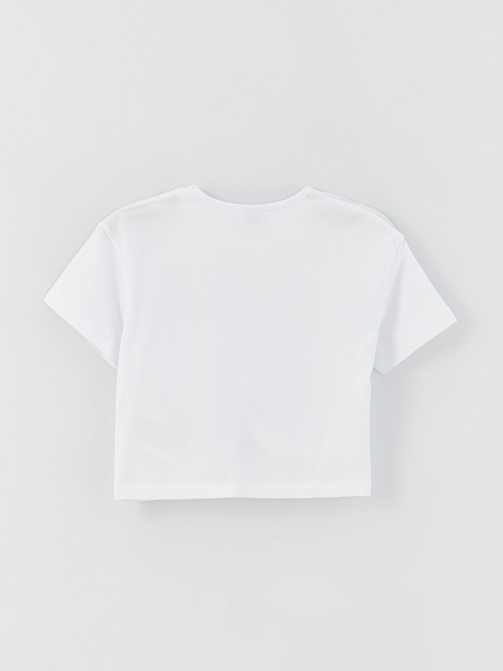 Beyaz Bisiklet Yaka Baskılı Kısa Kollu Kız Çocuk Tişört-1