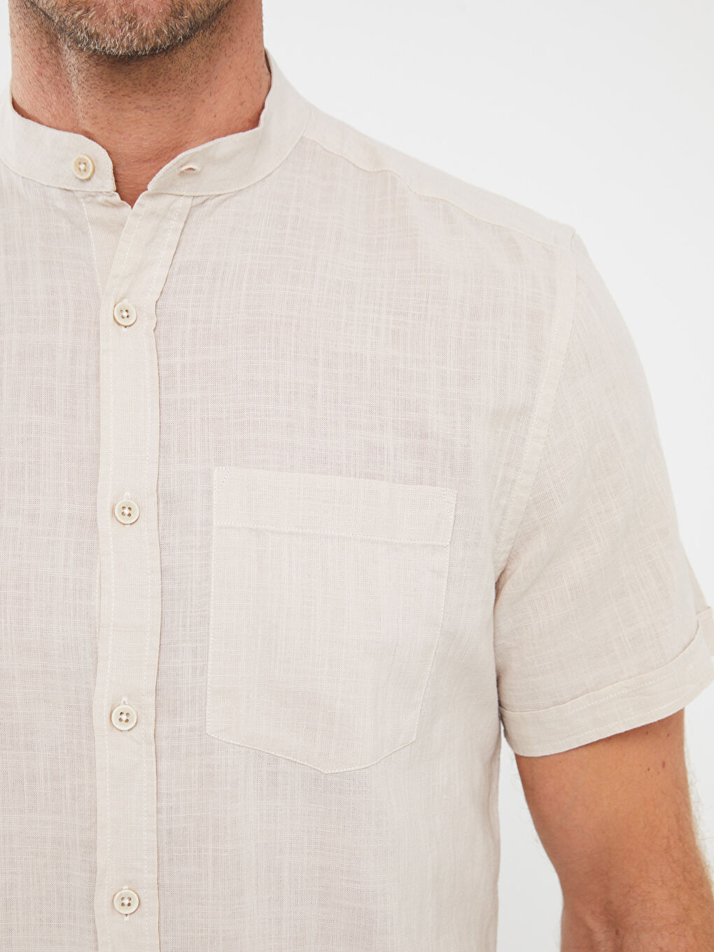 Bej Regular Fit Kısa Kollu Erkek Gömlek-3