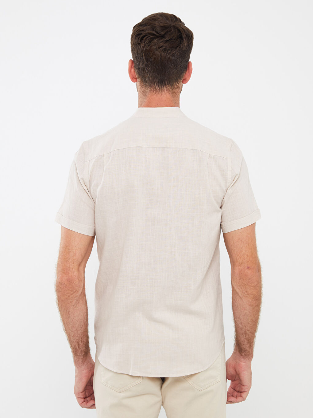 Bej Regular Fit Kısa Kollu Erkek Gömlek-4