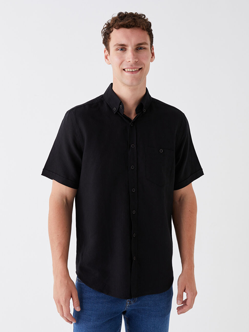 Siyah Regular Fit Kısa Kollu Erkek Gömlek