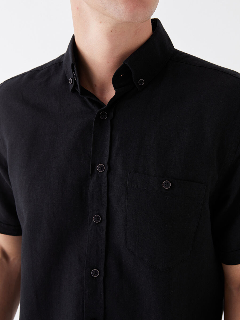 Siyah Regular Fit Kısa Kollu Erkek Gömlek-3