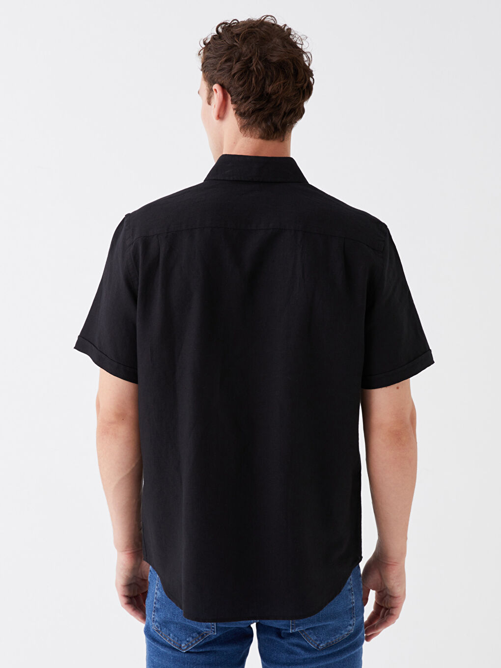 Siyah Regular Fit Kısa Kollu Erkek Gömlek-4