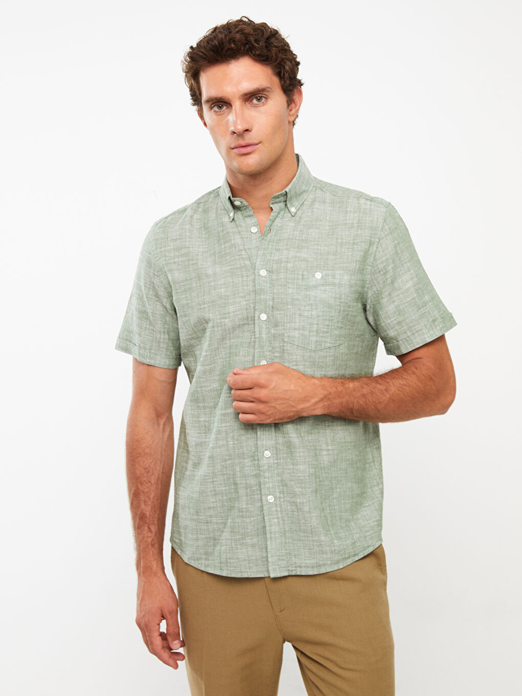 Yeşil Regular Fit Kısa Kollu Erkek Gömlek