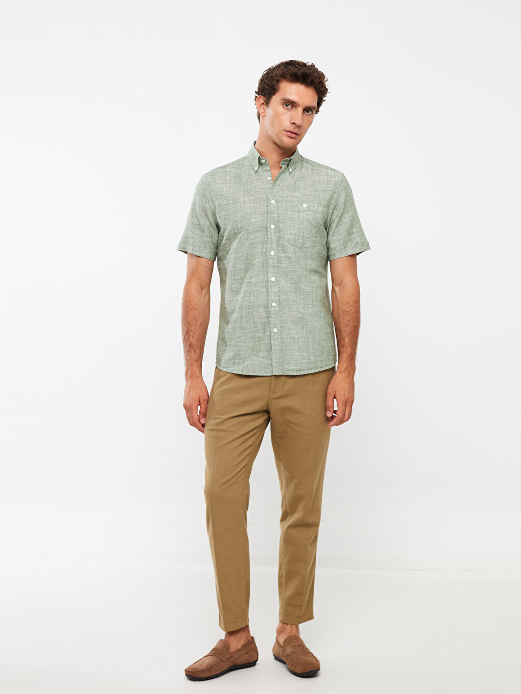 Yeşil Regular Fit Kısa Kollu Erkek Gömlek-1