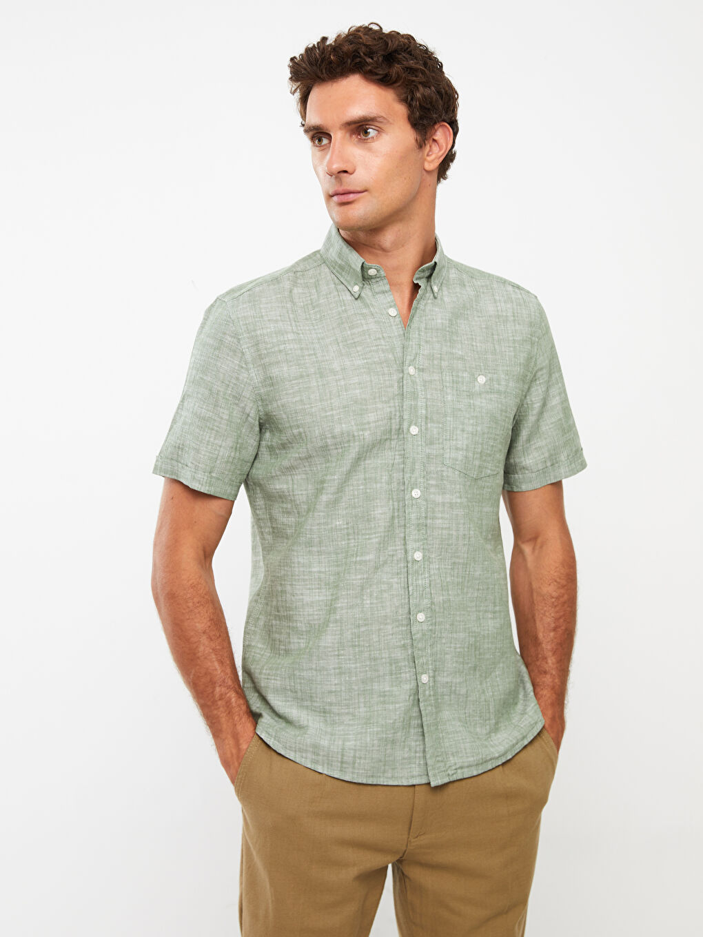 Yeşil Regular Fit Kısa Kollu Erkek Gömlek-2