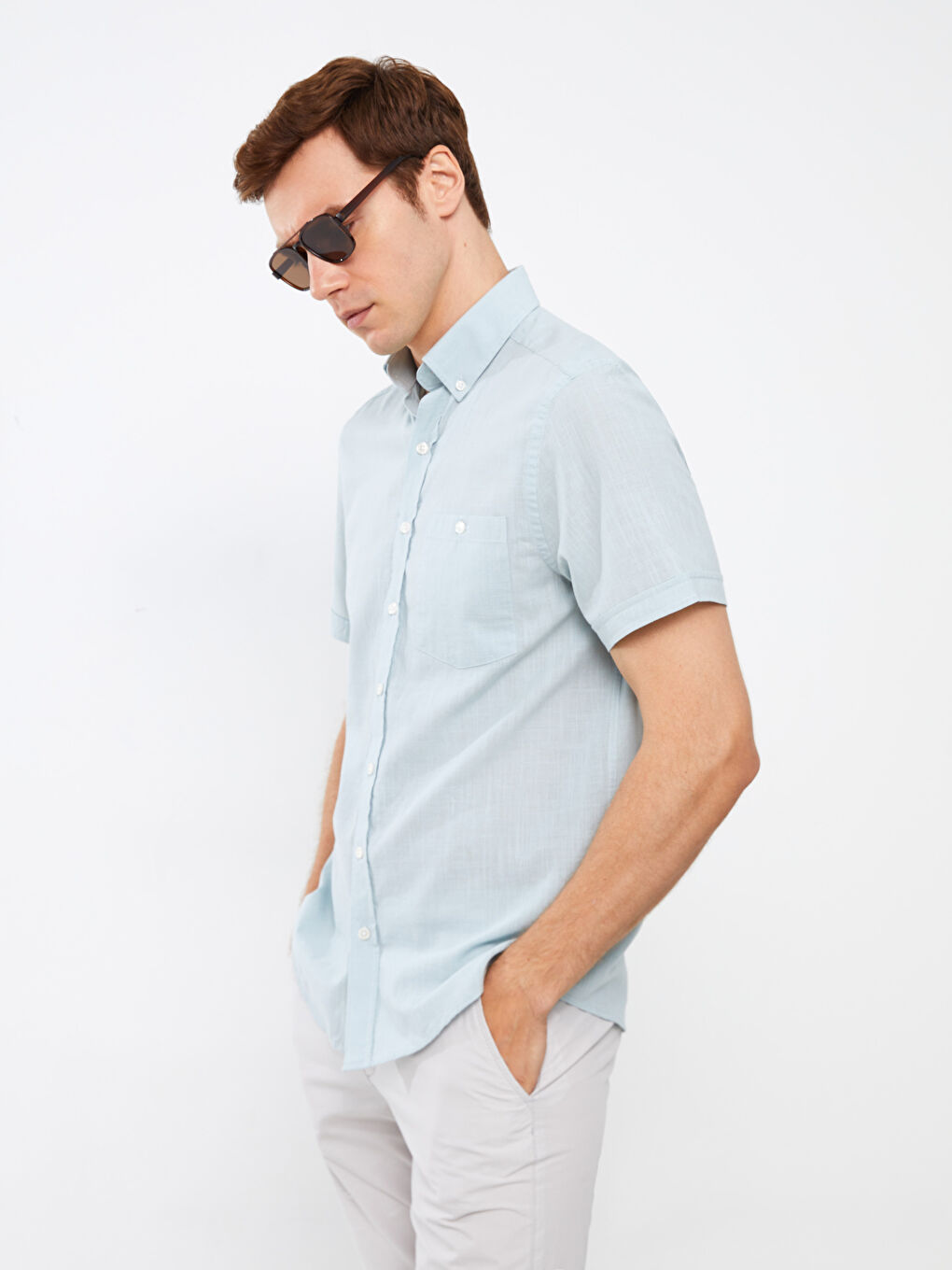 Yeşil Regular Fit Kısa Kollu Erkek Gömlek