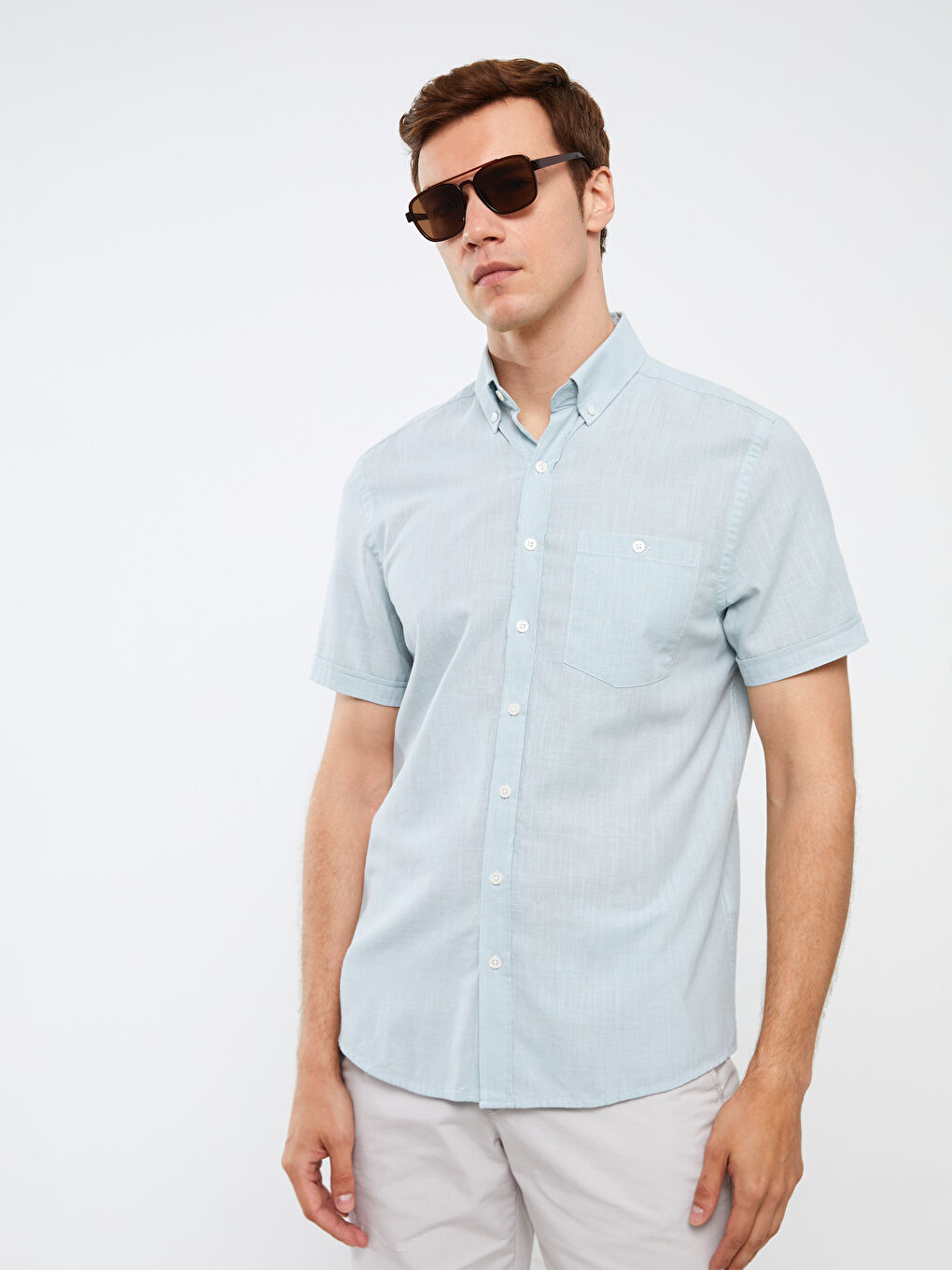 Yeşil Regular Fit Kısa Kollu Erkek Gömlek-1