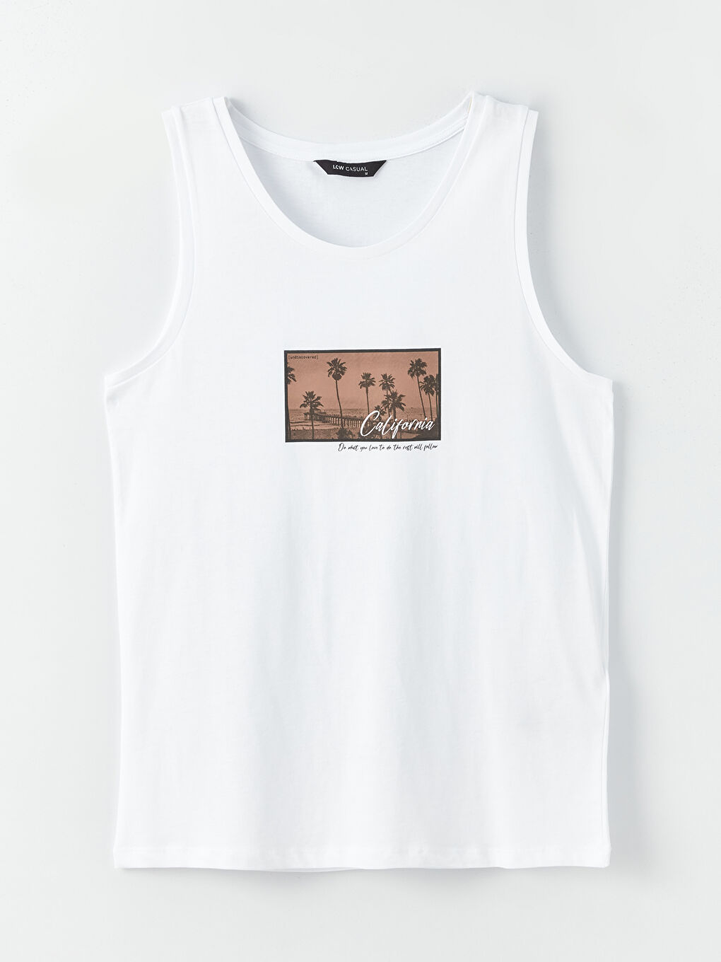 Beyaz Bisiklet Yaka Baskılı Penye Erkek Kolsuz Tişört-5