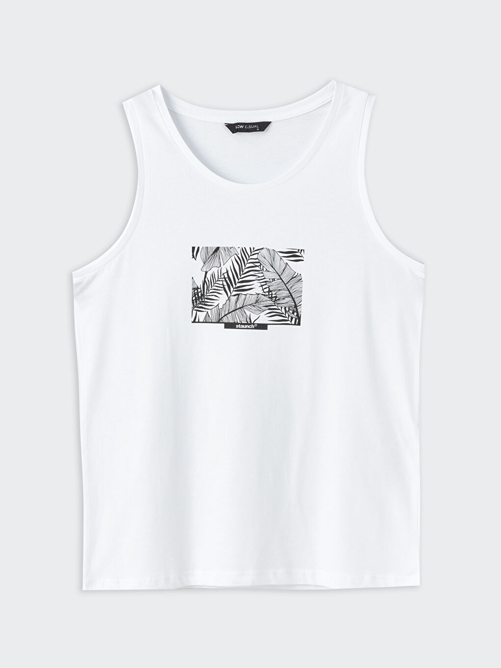 Beyaz Bisiklet Yaka Baskılı Penye Erkek Kolsuz Tişört-6