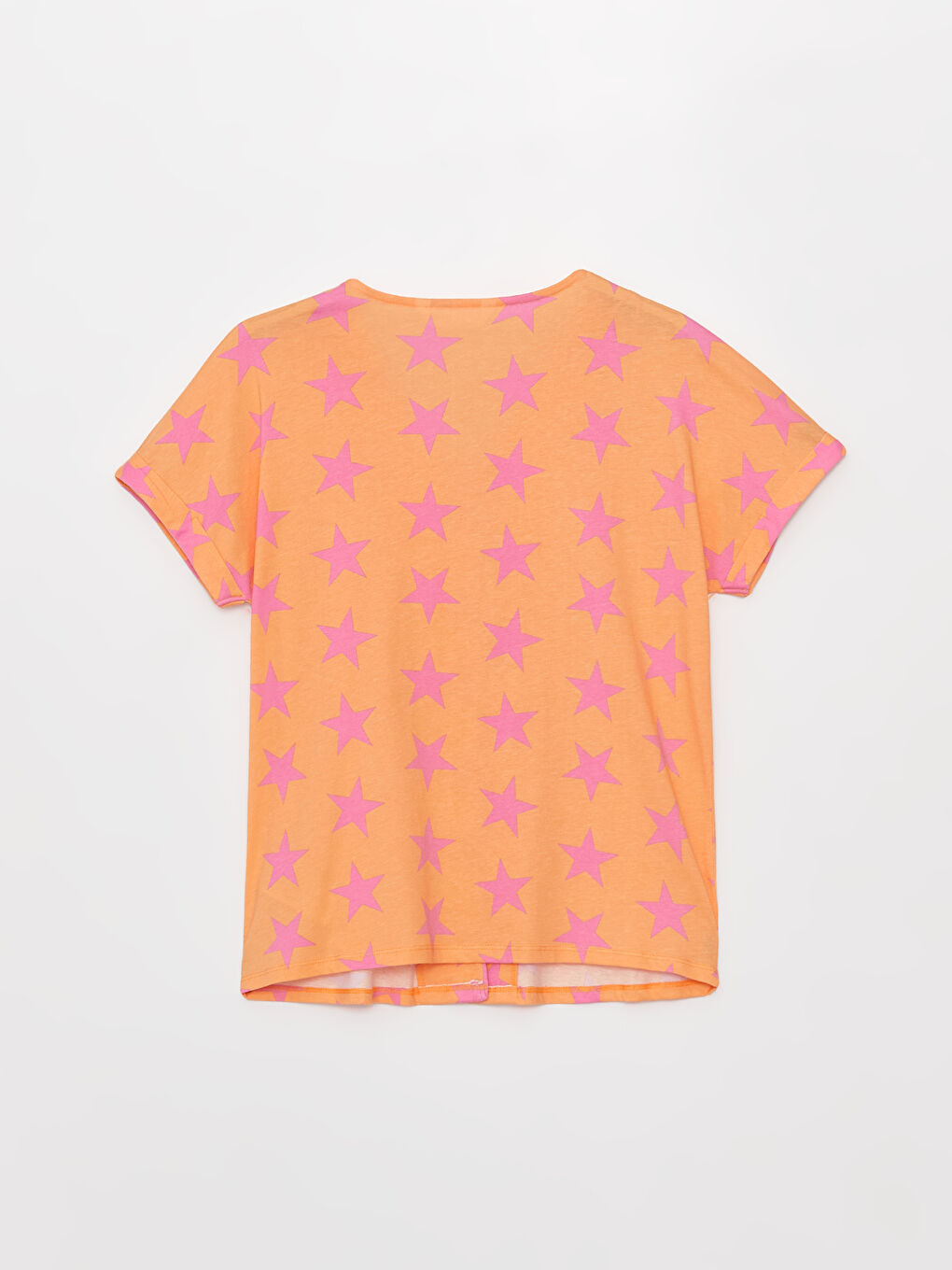 Turuncu V Yaka Baskılı Kısa Kollu Kadın Kaprili Pijama Takımı-8