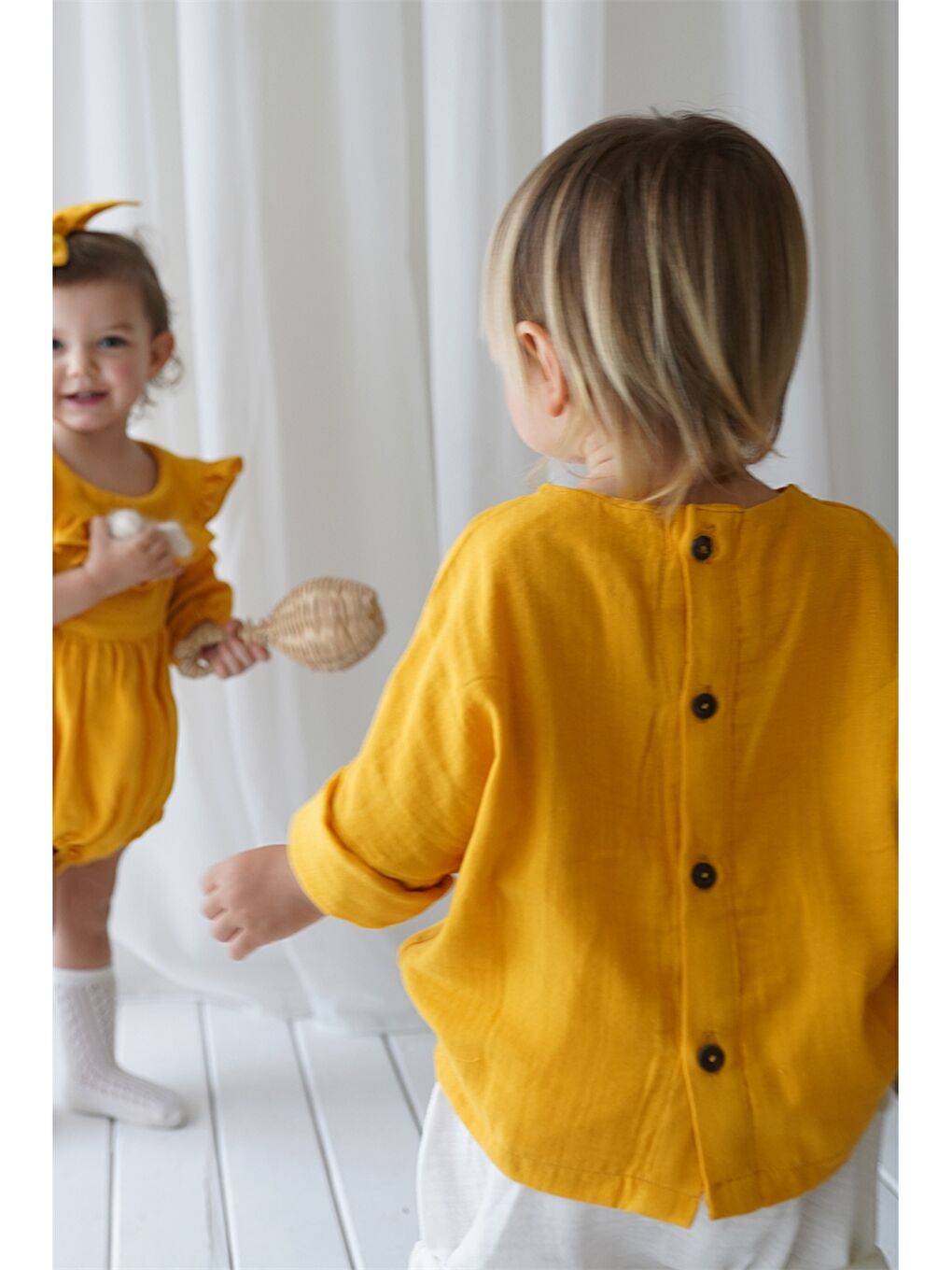 Sarı Erkek Bebek Gömlek ve Şort-1