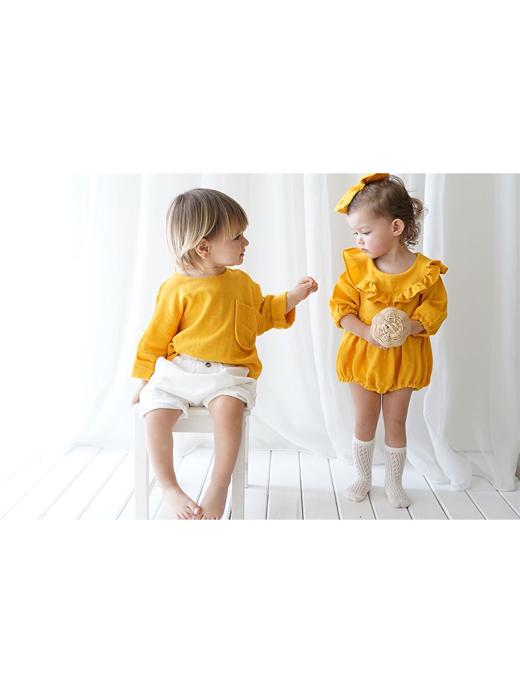 Sarı Erkek Bebek Gömlek ve Şort-2