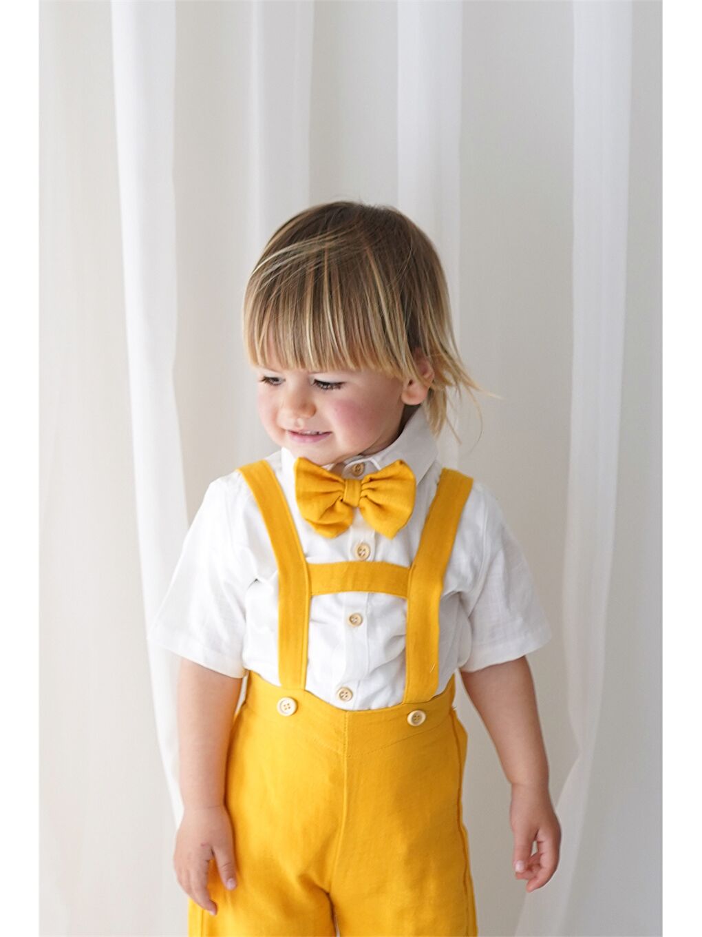 Sarı Erkek Bebek Şortlu Takım 3'lü-1