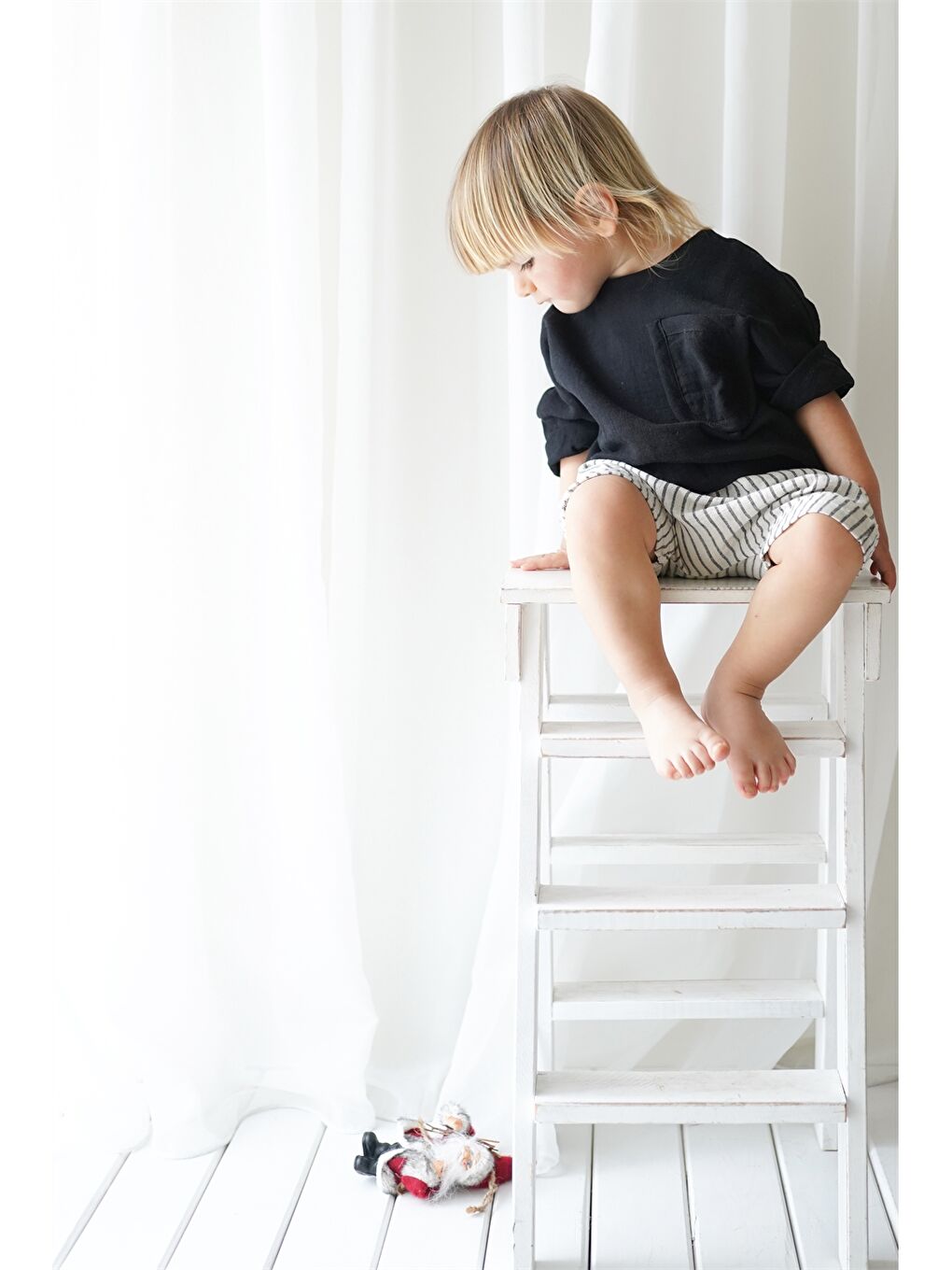 Siyah Bisiklet Yaka Erkek Bebek Tişört ve Şort 2'li-1