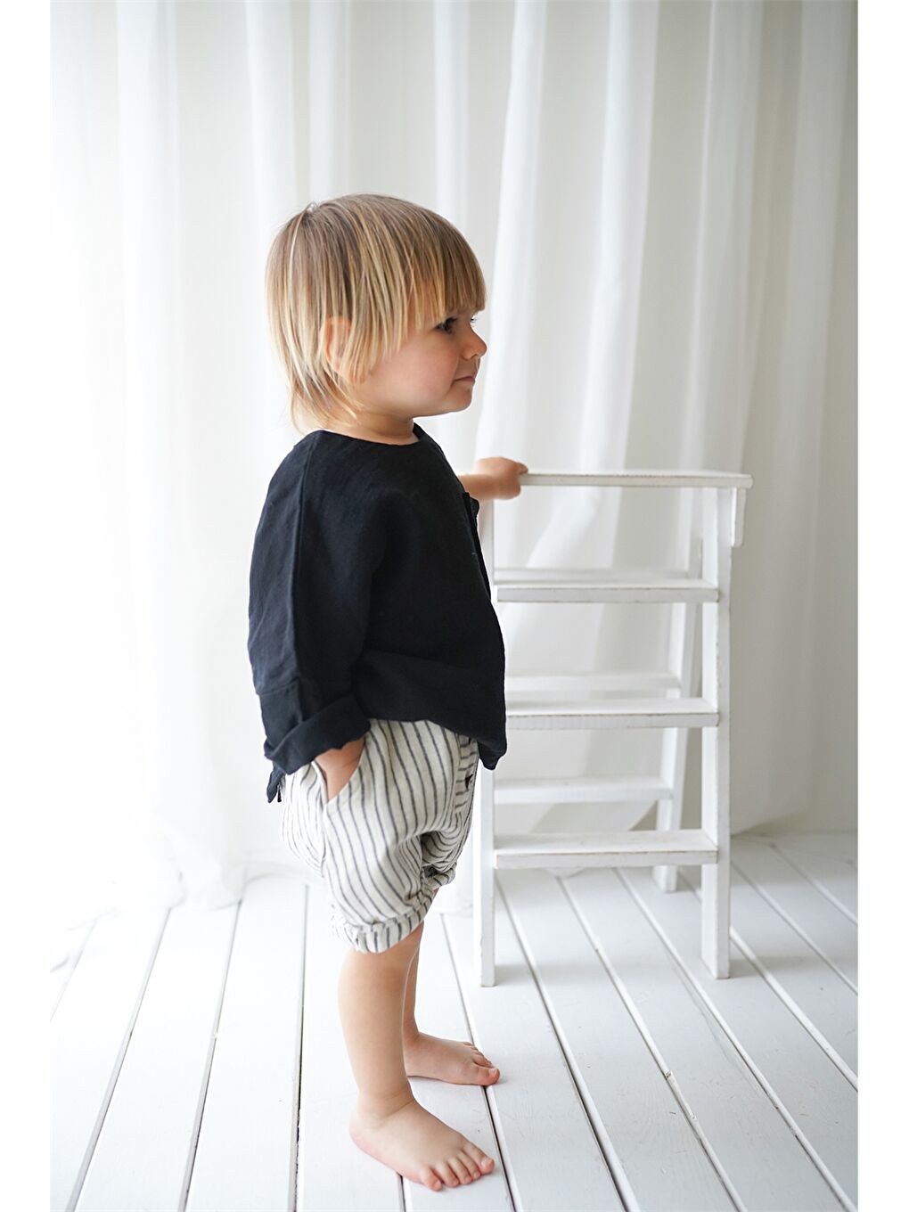 Siyah Bisiklet Yaka Erkek Bebek Tişört ve Şort 2'li-2