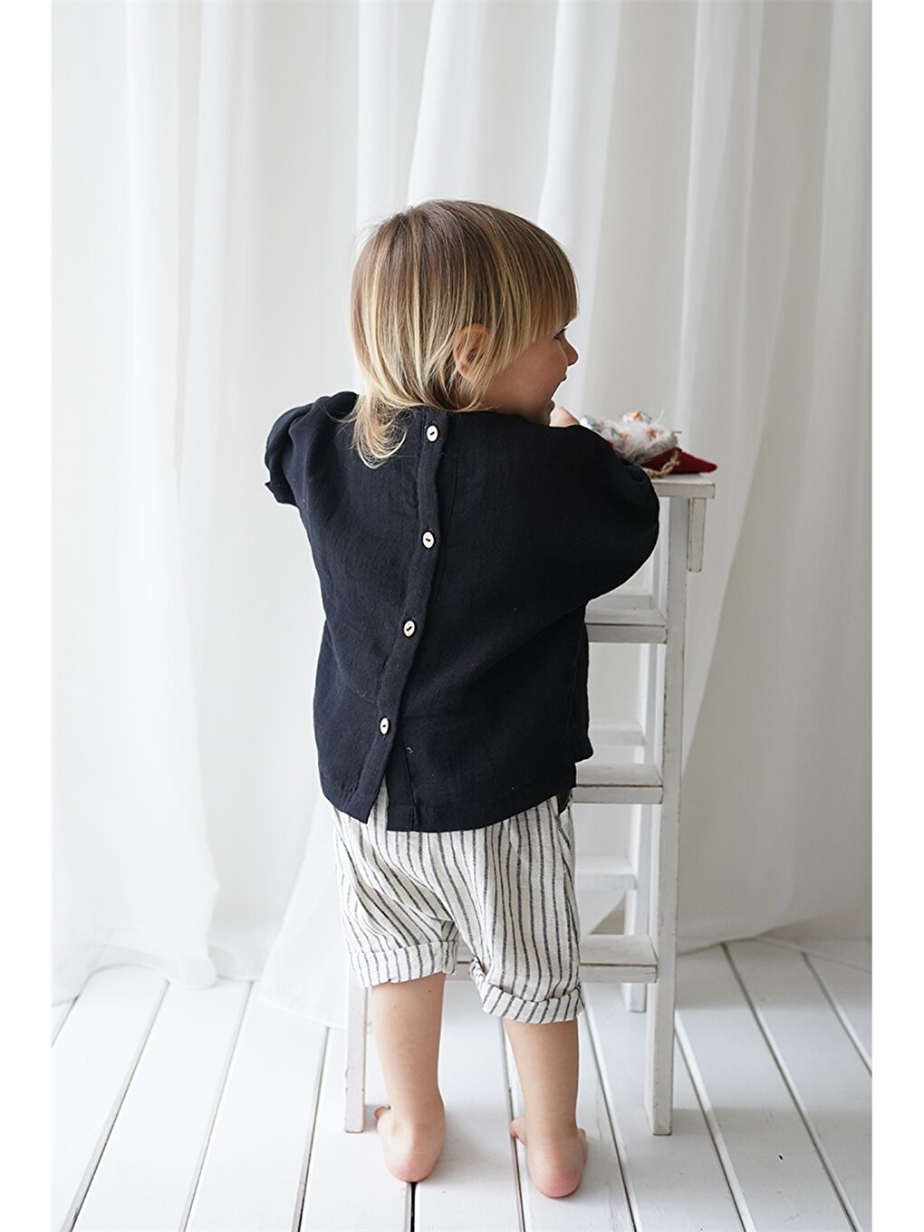 Siyah Bisiklet Yaka Erkek Bebek Tişört ve Şort 2'li-3