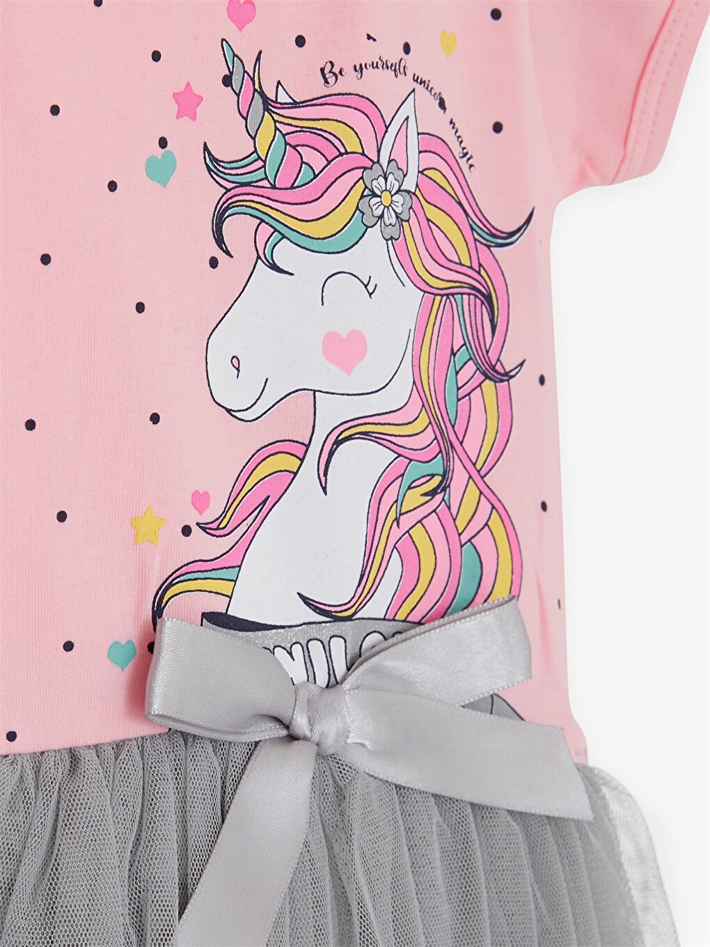 Pembe Bisiklet Yaka Baskılı Kız Çocuk Elbise-3