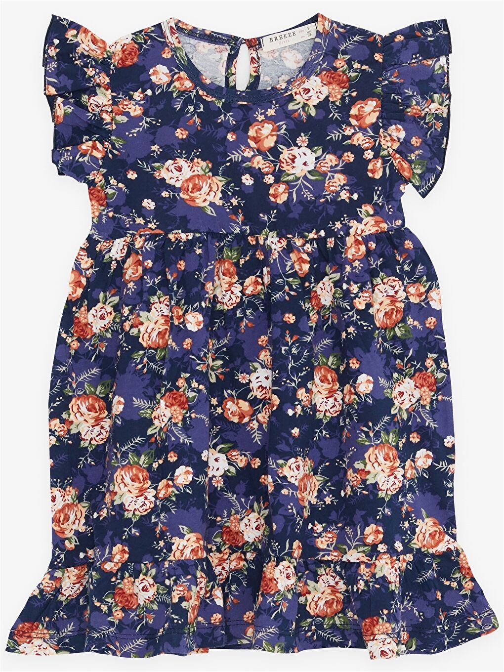 Karışık Bisiklet Yaka Desenli Kız Çocuk Elbise