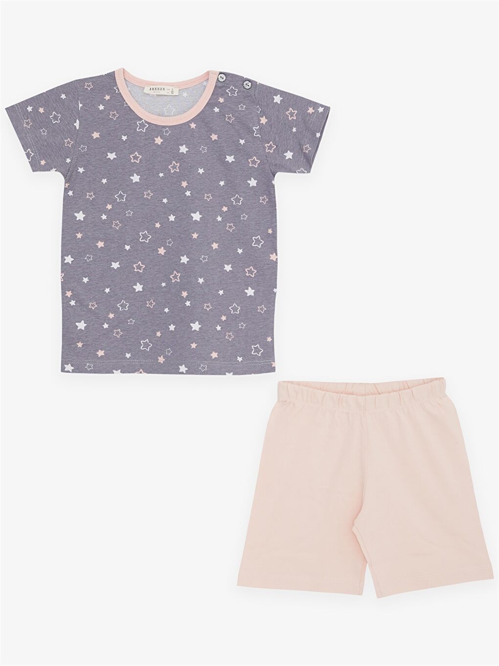 Antrasit Bisiklet Yaka Kısa Kollu Kız Bebek Pijama Takımı