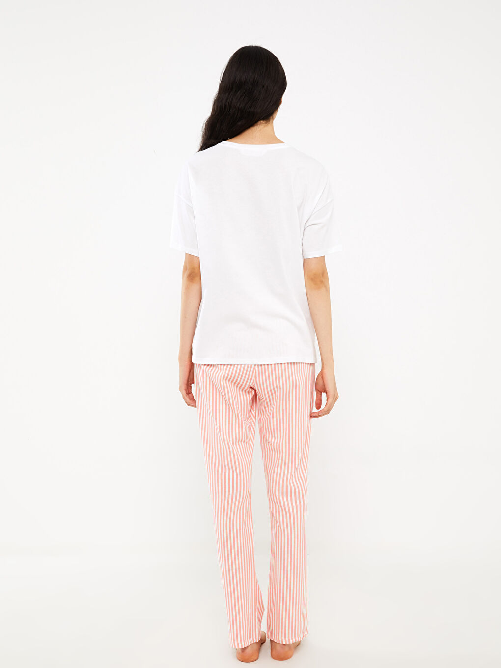 Mercan Bisiklet Yaka Baskılı Kısa Kollu Kadın Pijama Takımı-4