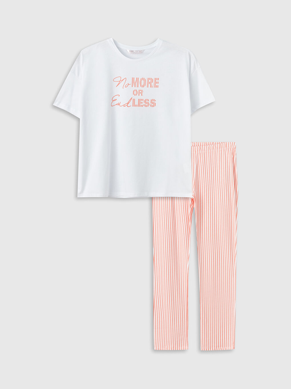 Mercan Bisiklet Yaka Baskılı Kısa Kollu Kadın Pijama Takımı-5