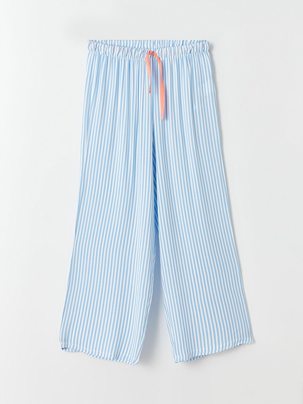 Mavi U Yaka Çizgili Kadın Kaprili Pijama Takımı-8