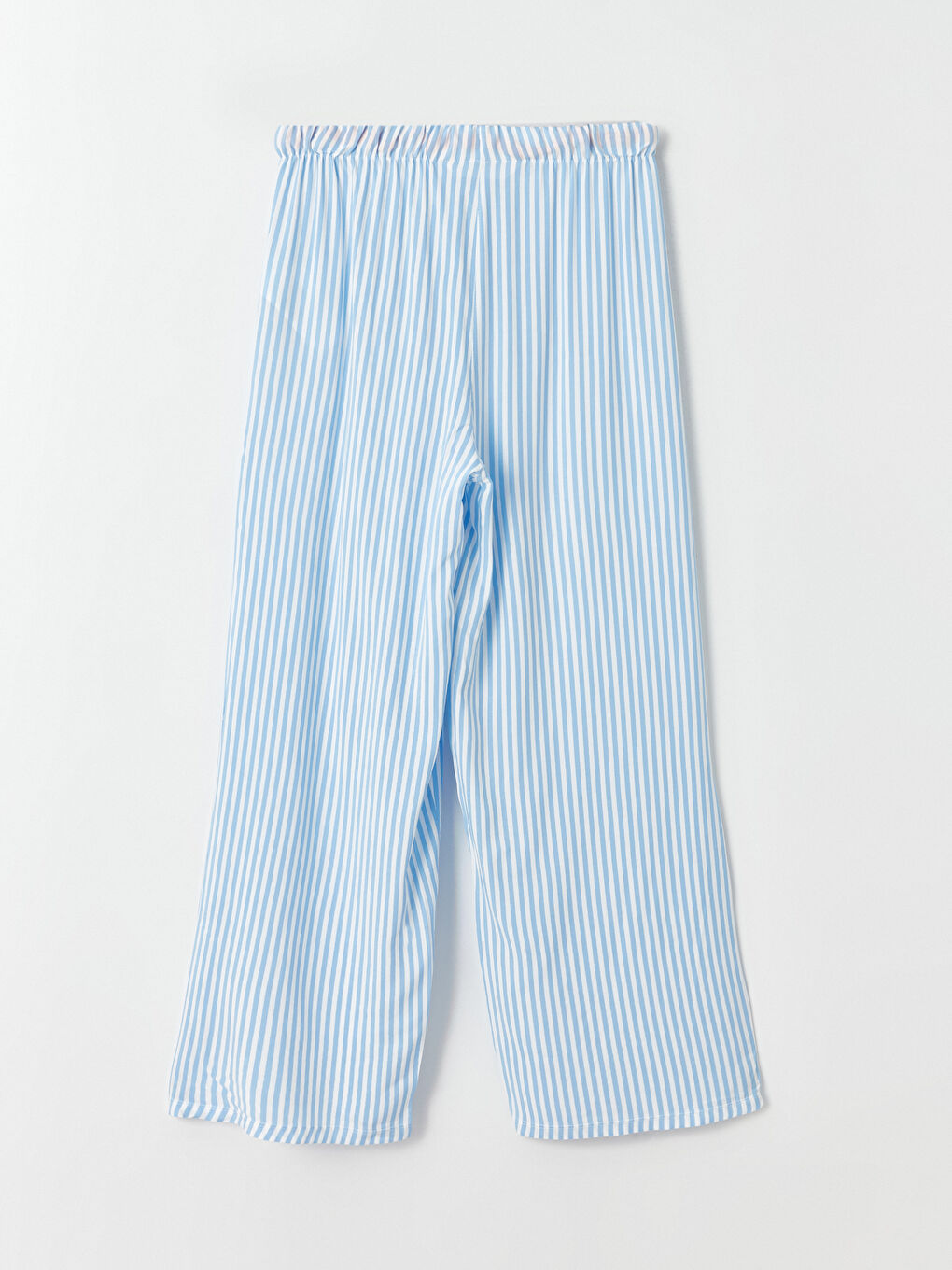 Mavi U Yaka Çizgili Kadın Kaprili Pijama Takımı-9