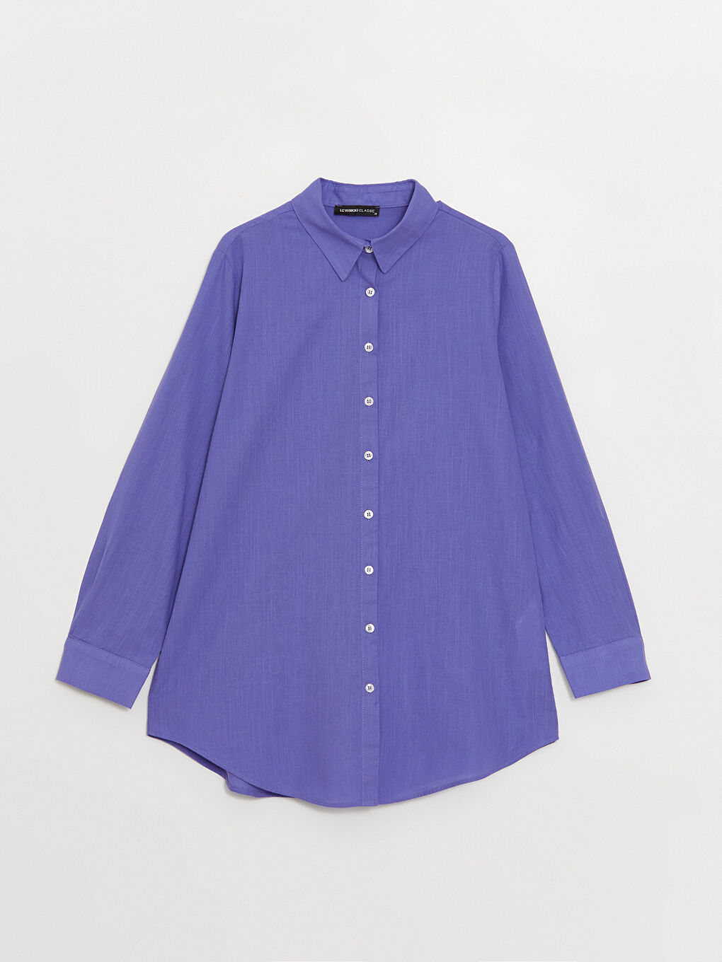 Lila Düz Uzun Kollu Kadın Gömlek Tunik-5