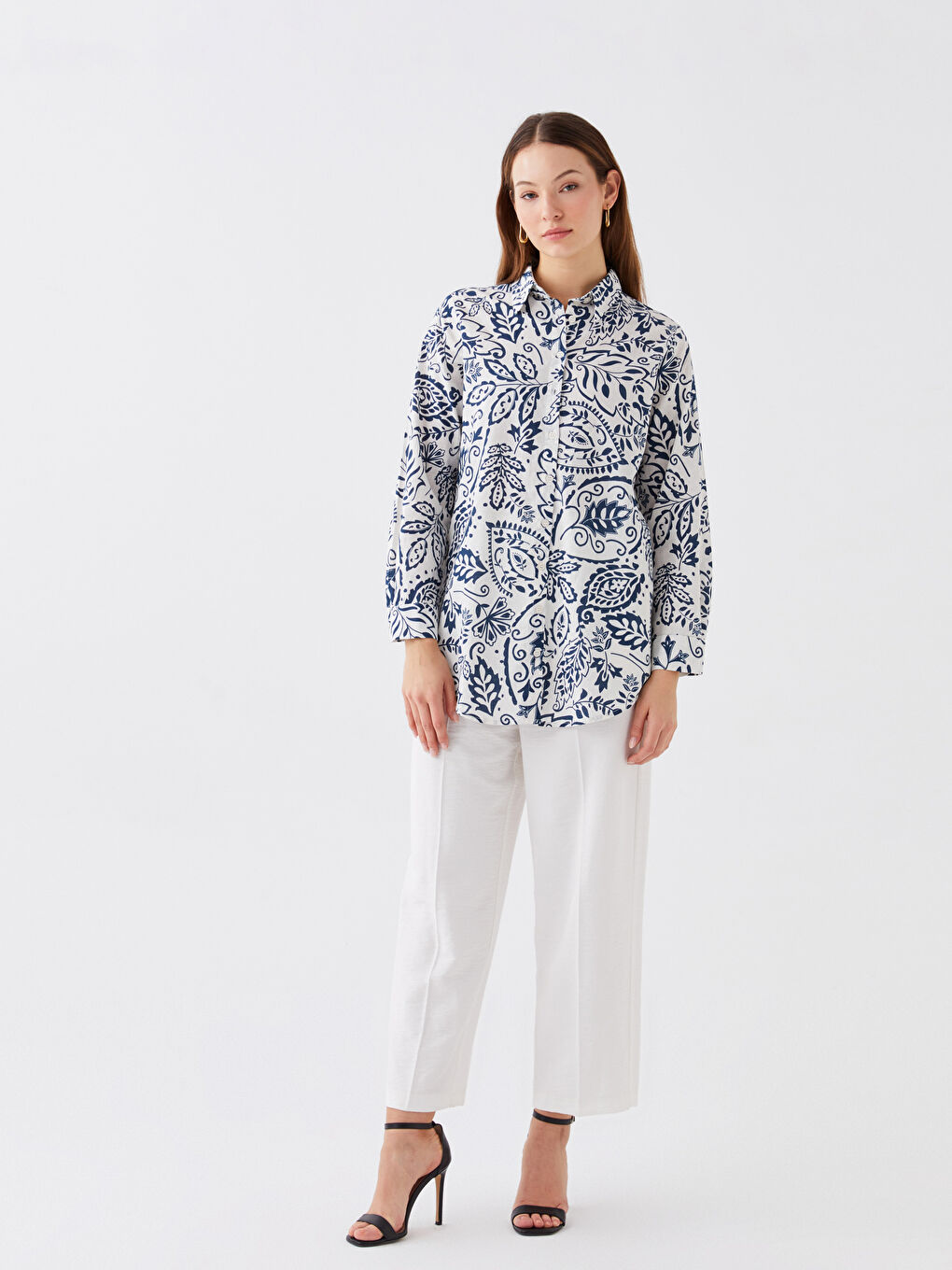 Mavi Desenli Kadın Gömlek Tunik-1