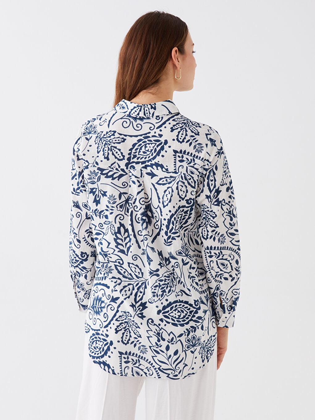 Mavi Desenli Kadın Gömlek Tunik-4