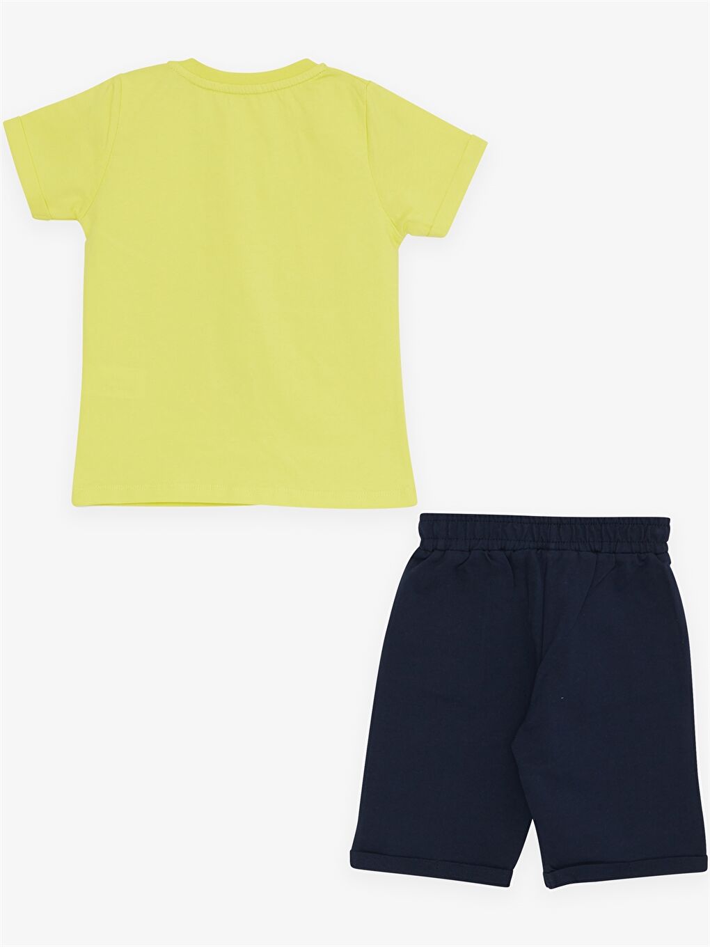 Sarı Bisiklet Yaka Kısa Kollu Erkek Bebek Tişört ve Şort 2'li Takım-1
