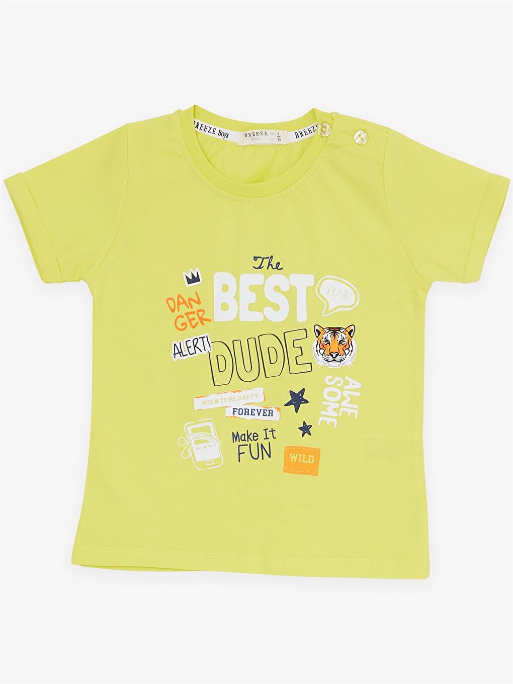 Sarı Bisiklet Yaka Kısa Kollu Erkek Bebek Tişört ve Şort 2'li Takım-2