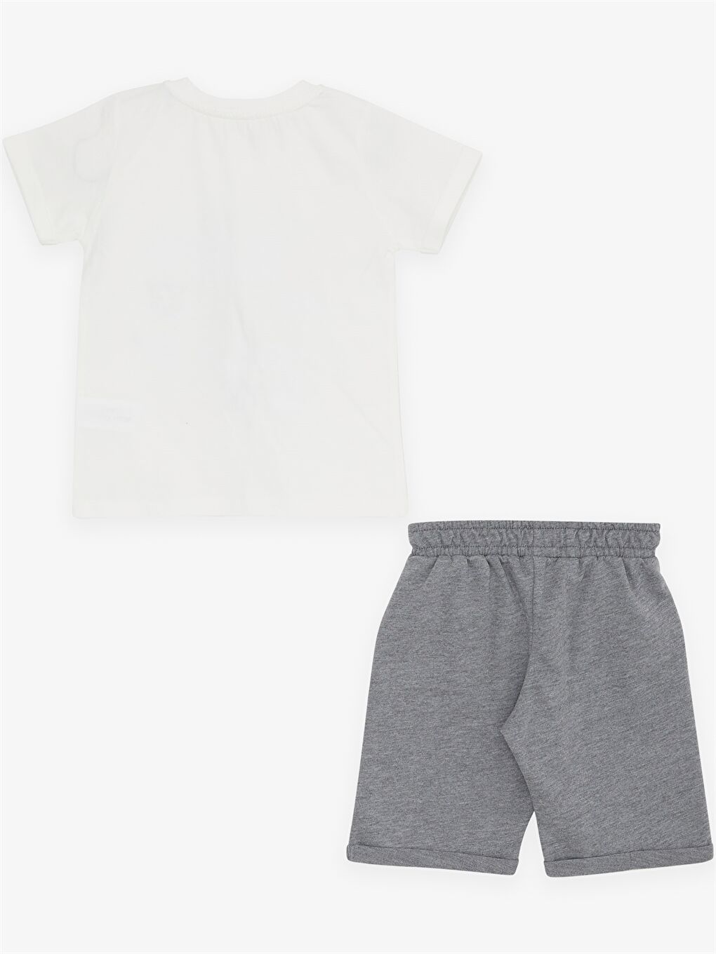 Ekru Bisiklet Yaka Kısa Kollu Erkek Bebek Tişört ve Şort 2'li Takım-1