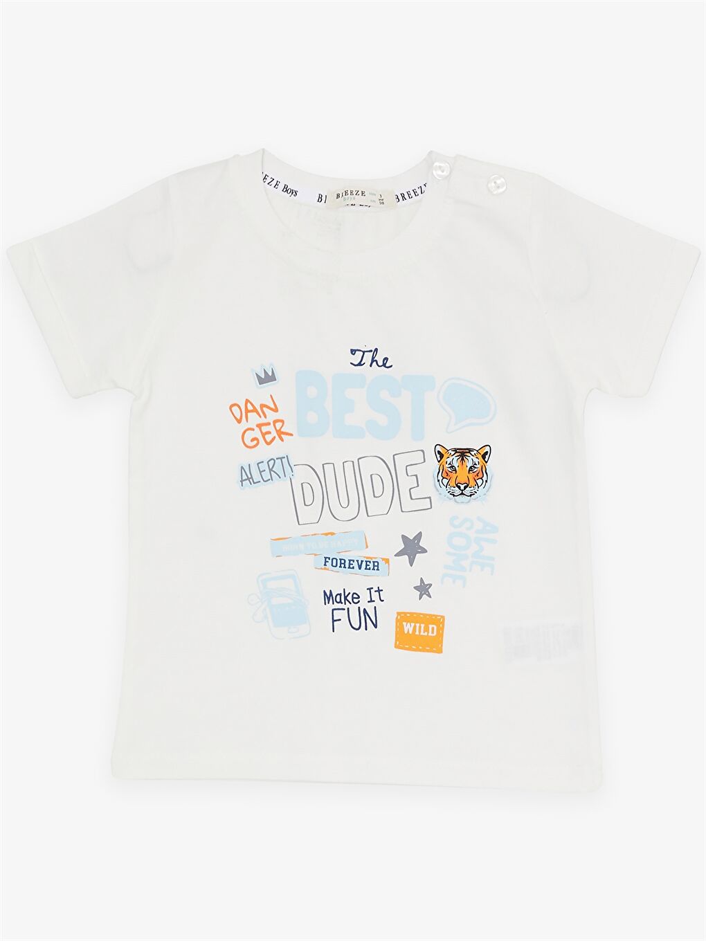 Ekru Bisiklet Yaka Kısa Kollu Erkek Bebek Tişört ve Şort 2'li Takım-2