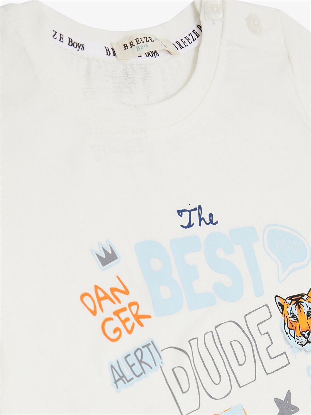 Ekru Bisiklet Yaka Kısa Kollu Erkek Bebek Tişört ve Şort 2'li Takım-4