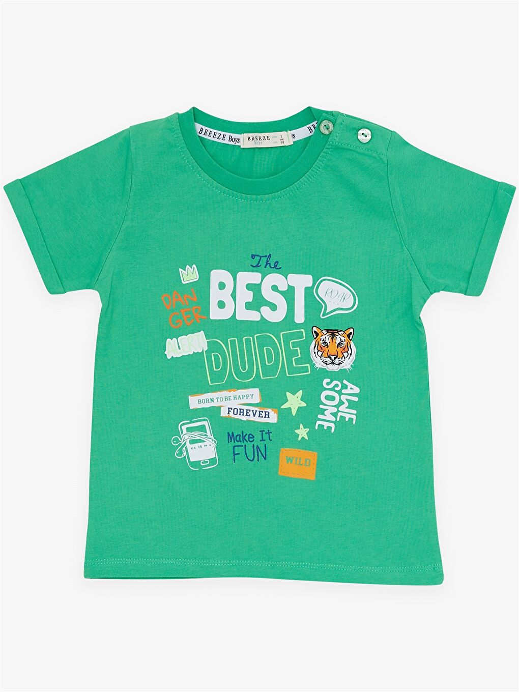 Yeşil Bisiklet Yaka Kısa Kollu Erkek Bebek Tişört ve Şort 2'li Takım-2