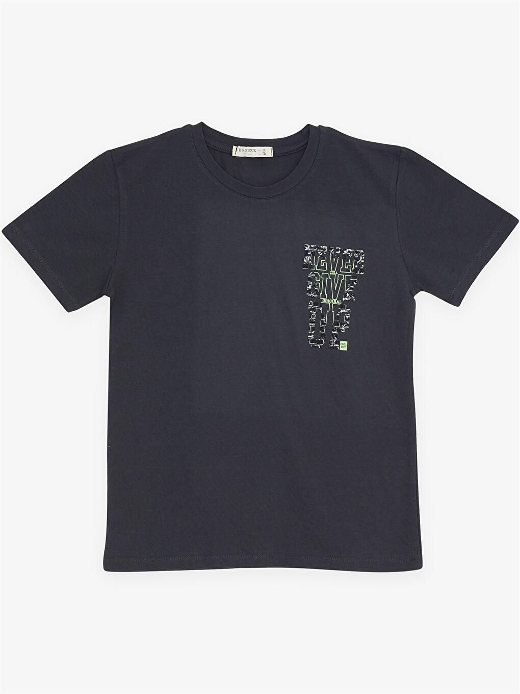 Antrasit Bisiklet Yaka Baskılı Kısa Kollu Erkek Çocuk Tişört