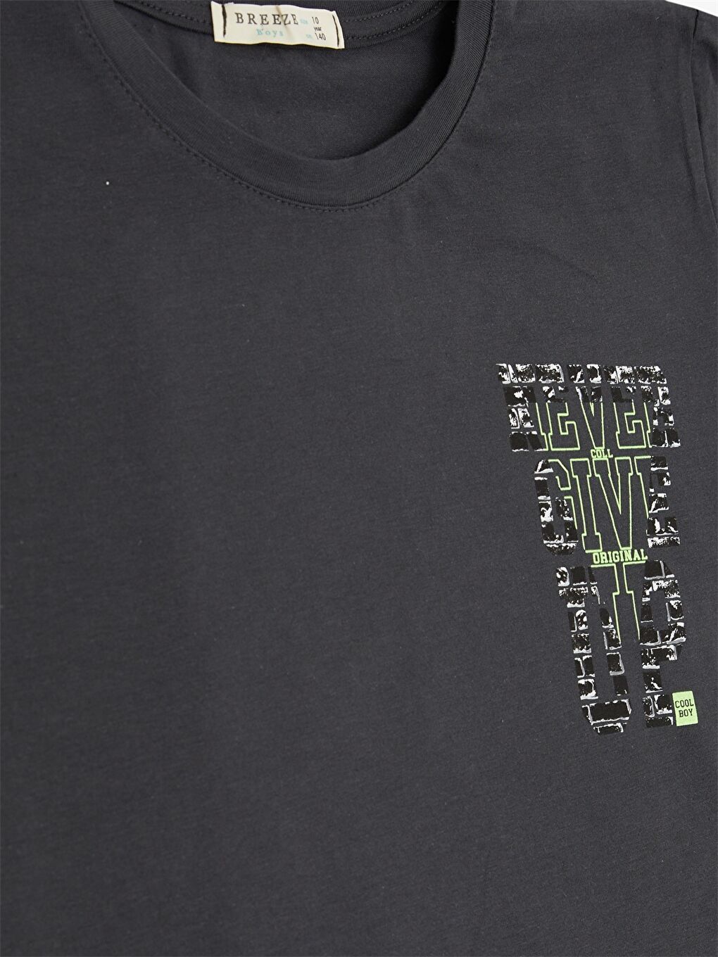 Antrasit Bisiklet Yaka Baskılı Kısa Kollu Erkek Çocuk Tişört-2
